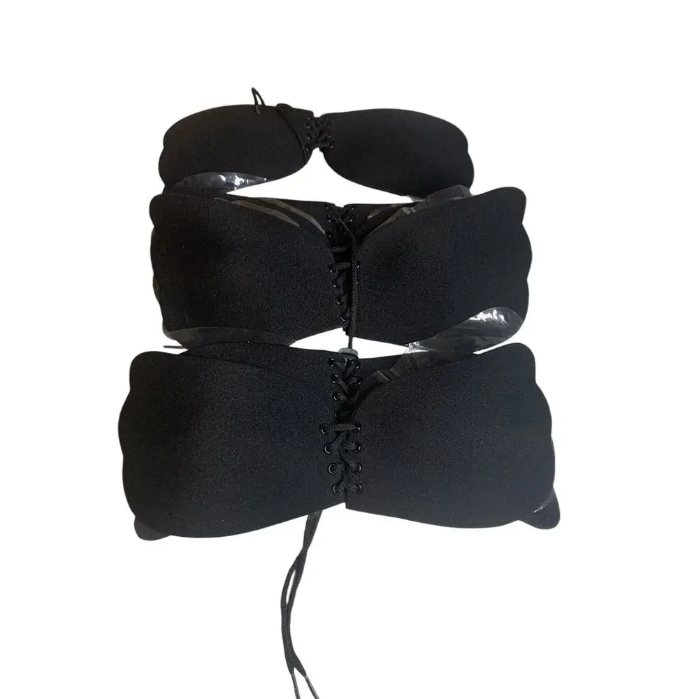 Lot of 7 Cup Size B Strapless Self Adhesive Silicone Bra Reusable Backless Black